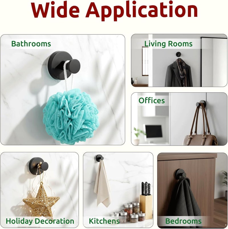 awrose 4 Packs Suction Cup Hooks for Shower, Heavy-Duty Wreath Hangers for Front Door, No Drill Glass Door Shower Suction Hooks No Damage for Walls Bathroom Kitchen Window Mirror Tile Towel Coat Robe Loofah - Image 5